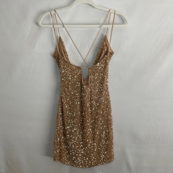 NEW retrofete X REVOLVE Mich Dress in Nude -- Glitter Gold Sequin NYE Champagne - Picture 6 of 7